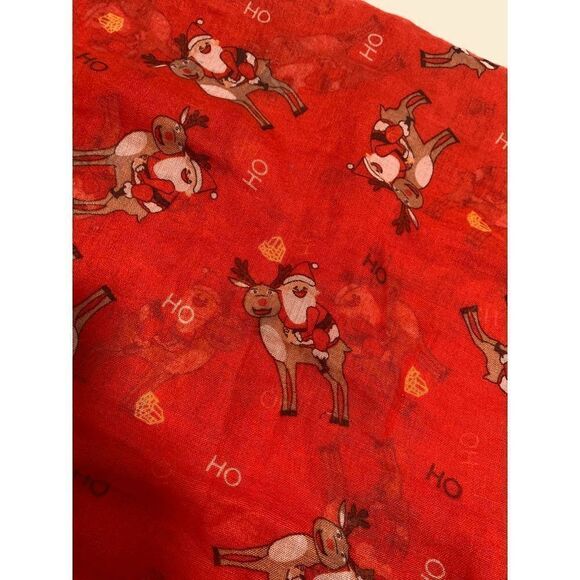 Festive Holiday Christmas Scarf Santa and Deer Print Red - Picture 2 of 3
